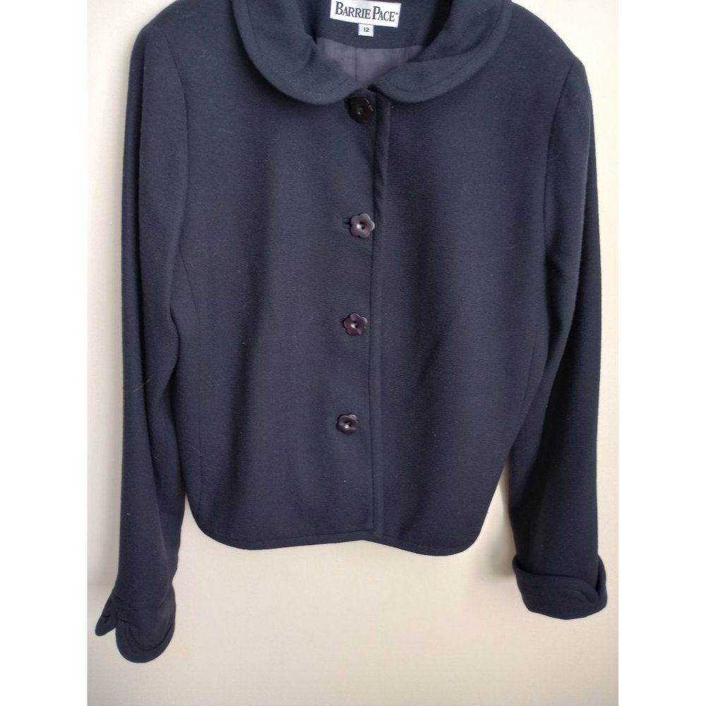 Vintage Barrie Pace Wool Blazer Navy blue size 12 Peter Pan Coller
